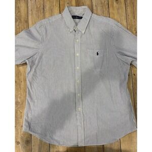 Polo Ralph Lauren Men Blue&White Seersucker Short Sleeve Button down XL preppy